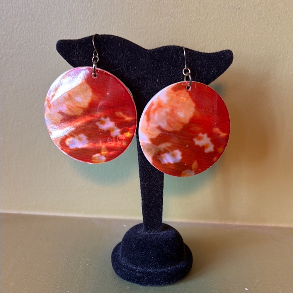 Bold Red Statement Earrings with Swirled Design